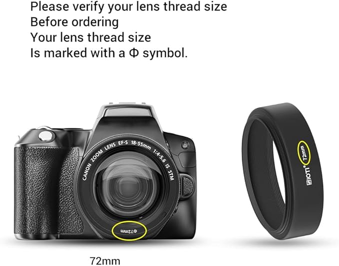 SIOTI 72mm Lens Hood, Oxidation Matte Anti Reflective Treatment, Aluminum Alloy, with 1 * 77mm Lens Cap, Compatible with Sony/Canon/Nikon/Fuji etc >50mm Camera Lens