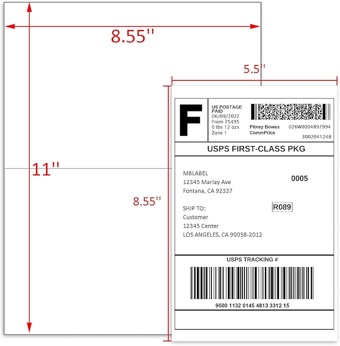 Half Sheet Shipping Labels, 8.5" x 5.5" Address Labels, Half Sheet Self Adhesive Mailing Labels for Laser & Inkjet Printers (150 Sheets, 300 Labels)