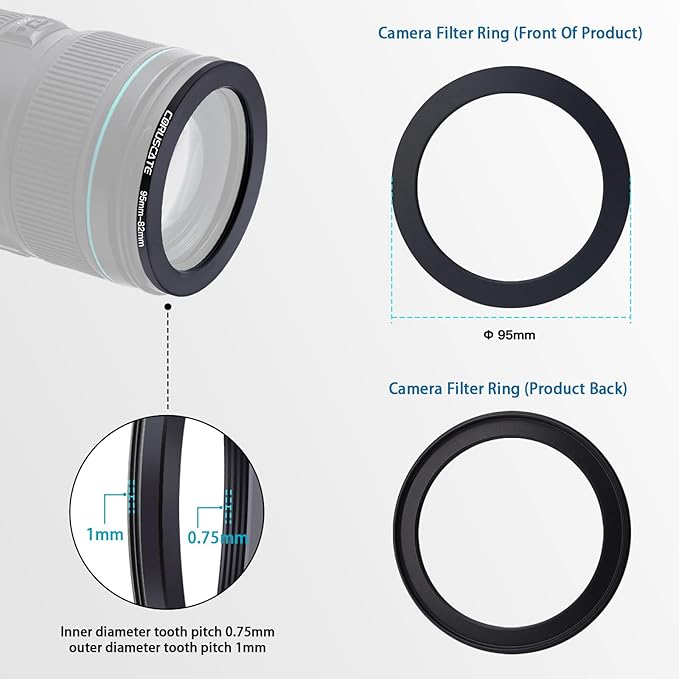 3Pcs 95-82mm/95-77mm/95-72mm Filter Ring Adapter,Metal Step Down Ring for All Brands Camera Accessory(for UV,CPL,ND,Threaded Lens Hood)