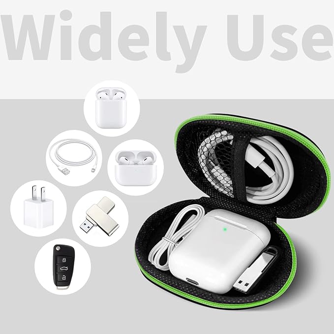 MOLOVA for Earbuds Carrying Case, Small Oval Storage Cases, Tech Pouch, Portable Storage Earbud Pouch Bag for Earbuds, in-Ear Headphones, Earphones, Headsets, Hearing Aids, USB Charging Cable, Green