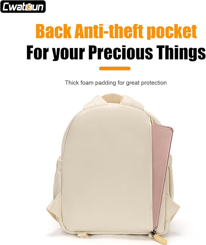 Cwatcun Camera Backpack Bag Small for Women，Fashion DSLR Camera Bag Cute with Tripod Strap and Removable Padded Dividers Lightweight Photograhy Case for Canon/Nikon/Sony Cameras, Off-White
