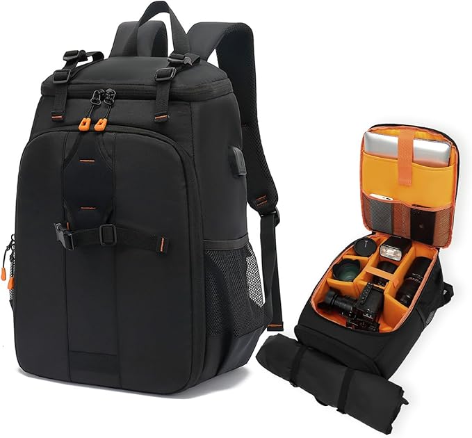Brrnoo Lightweight Camera Backpack with USB Charging Port – 800g Water-Resistant Professional DSLR Bag with Tripod Strap, 15.6" Laptop Compartment & Gear Organizer for Photographers & Travelers