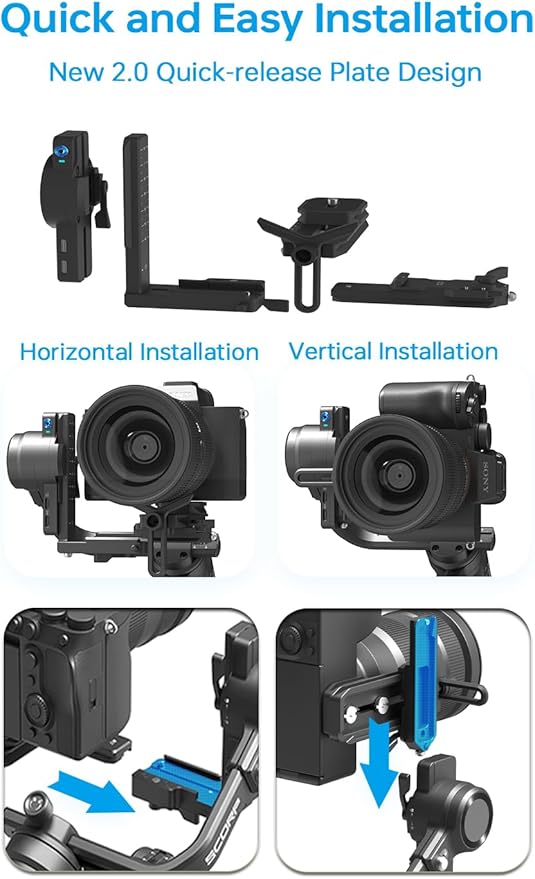 FeiyuTech Official SCORP 2 Gimbal Stabilizer for Camera,3-Axis Gimbal Stabilizer for Canon/Sony/Panasonic/Nikon/Fujifilm,5.51lb Payload,Built-in AI Tracking Module,Bluetooth/Cable Control