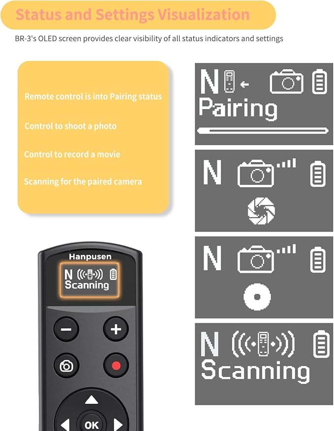 Hanpusen Rechargeable Camera Remote Control for Nikon - Wireless Shutter Release with OLED Screen Compatible with ZR, Z6lll, Z30, Z50, Z50ll, z5, Zfc, Zf, Z6II,Z7II, P1000; Replaces Nikon ML-L7(Black)