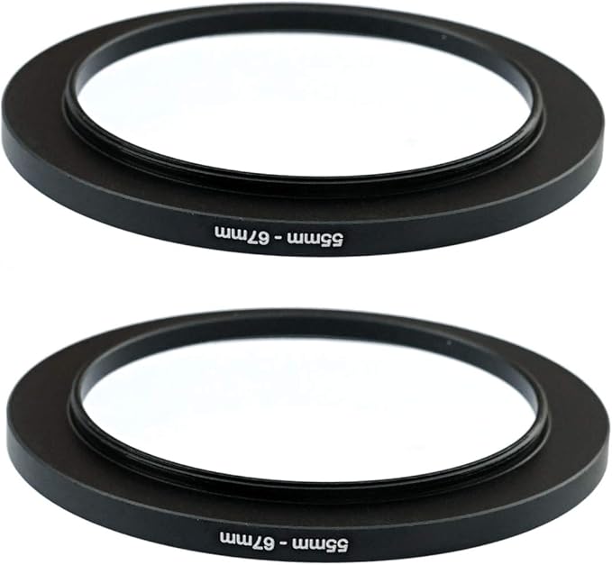 (2-Pcs) 55-67MM Step-Up Ring Adapter, 55mm to 67mm Step Up Filter Ring, 55 mm Male 67 mm Female Stepping Up Ring for DSLR Camera Lens and ND UV CPL Infrared Filter