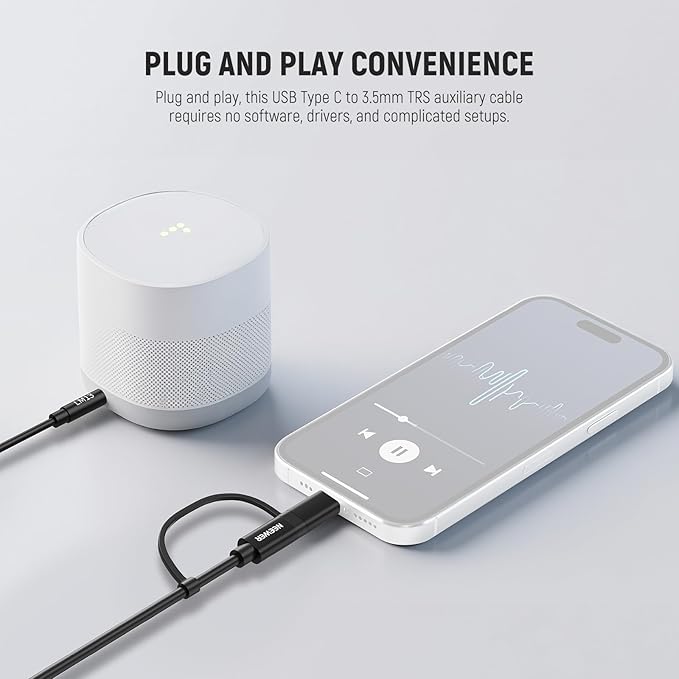 NEEWER 3.3ft/1m 2 in 1 AUX Cable, 3.5mm TRS to USB C/iOS Audio Cable Compatible with iPhone 16 Pro Max 15 14 13 12 Android Samsung S25 Ultra S24 S23 Smartphone Tablet Headphone, LM13