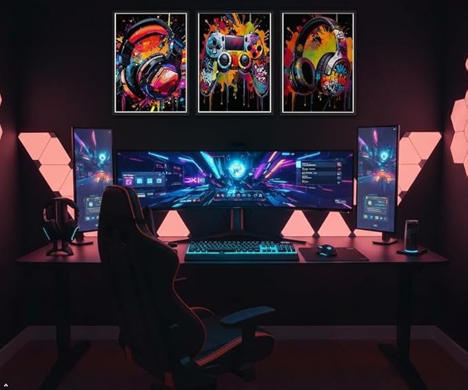 Zhfmoir Gaming Posters Wall Art Set of 6, Colorful Game Controller Prints Video Game Wall Decor for Boys Teens Gamer Room Bedroom Playroom Decorations 8x10 Inch Unframed