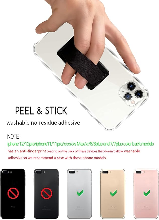 [2 Pack] Ultra Slim Phone Grip Strap for iPhone 15 14 13 Pro Max & Samsung, Soft Nylon Finger Holder, Wireless Charging Friendly, Anti-Drop - Black