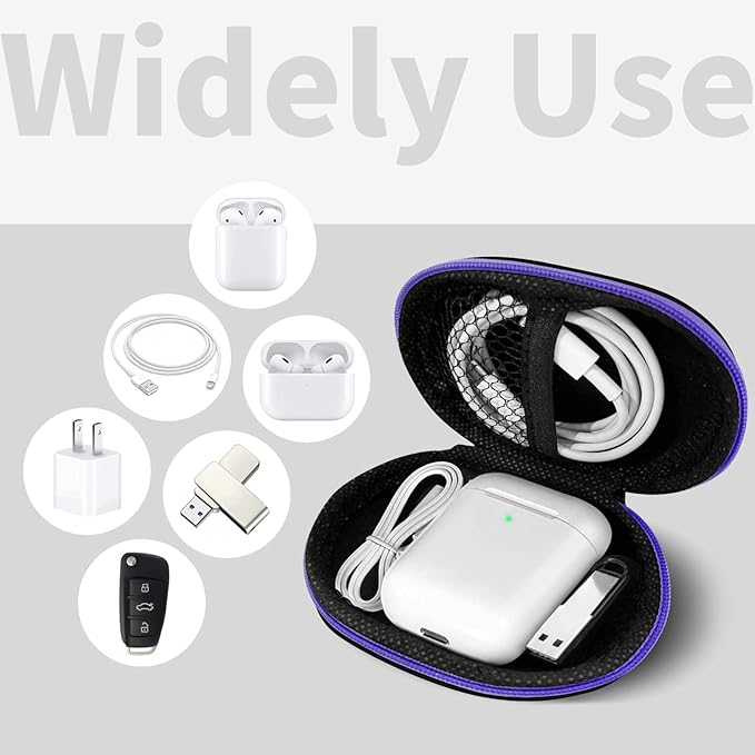 MOLOVA for Earbuds Carrying Case, Small Oval Storage Cases, Tech Pouch, Portable Storage Earbud Pouch Bag for Earbuds, in-Ear Headphones, Earphones, Headsets, Hearing Aids, USB Charging Cable, Purple