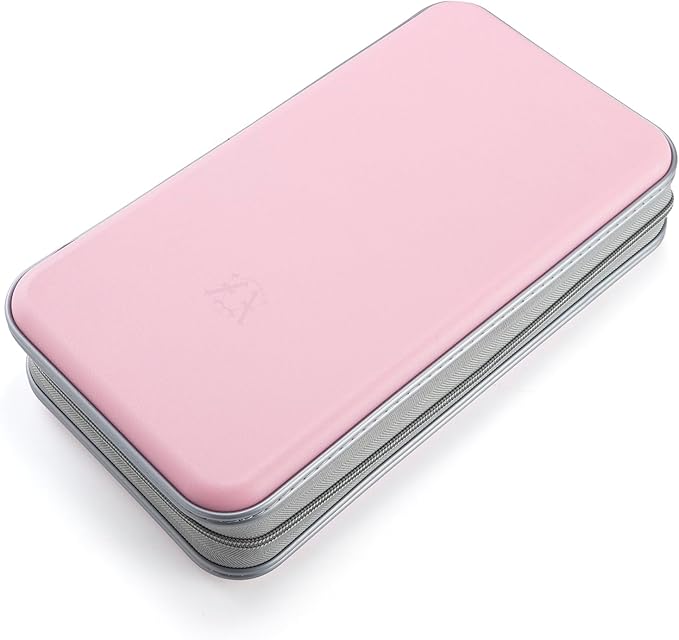 Alavisxf CD Case, 96 Capacity Hard Plastic DVD Disc Storage Case Holder with Zipper - Portable, Light Pink