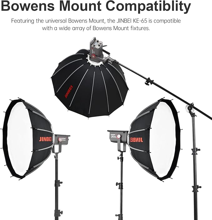 JINBEI 25.6"/65cm Deep Beauty Dish Softbox Quick Release Softbox with Diffusers/Honeycomb Grid/Bag Compatible with JINBEI EF80/EF80Bi and Other Bowens Mount Lights for Photography, Live Streaming