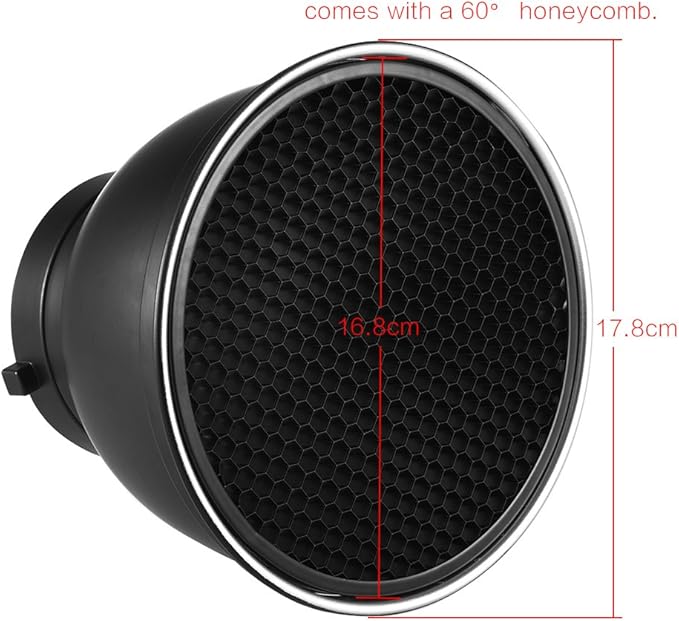 Andoer 7" Standard Reflector Diffuser Lamp Shade Dish with 60° Honeycomb Grid for Bowens Mount Studio Strobe Flash Light Speedlite (Without Soft Cloth)