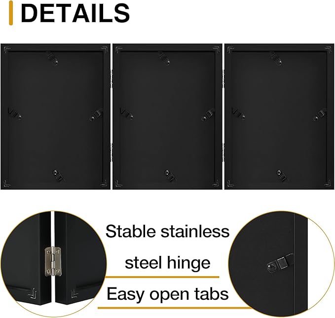 decorUhome Triple 5x7 Picture Frame Vertical, Engineered Wood Trifold Photo Frame with Plexiglass for Tabletop Display, 5x7, Black