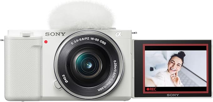 Sony ZV-E10 Mirrorless Alpha APS-C Vlog Camera Body and 16-50mm F3.5-5.6 Zoom Lens ILCZV-E10L/W White Bundle with CPS 2 YR Extended Protection Pack + Deco Gear Case + 128GB Card & Accessories Kit