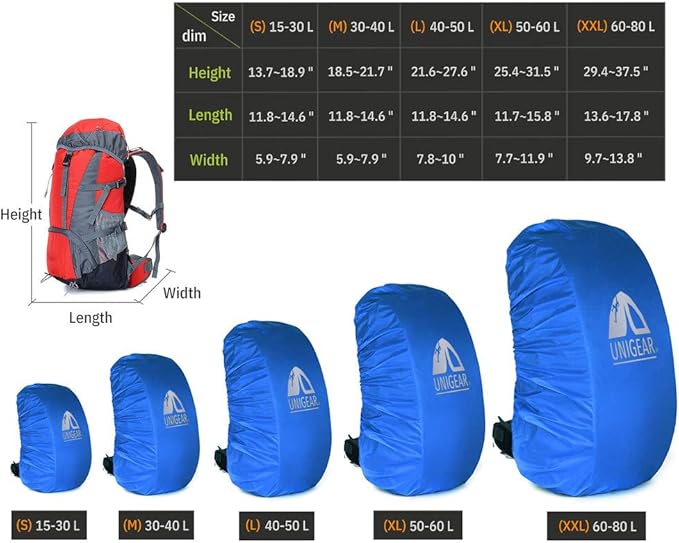 Unigear Backpack Rain Cover Waterproof Rating 5000mm Ultraportable and Durable with 2 Anti-Slip Buckle Strap, Integrated Carry Pouch Design (Blue, X-Large)