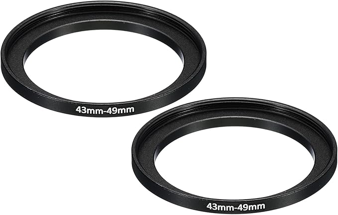 PATIKIL 43mm-49mm Metal Step Up Ring, 2 Pack Camera Lens Filter Adapter Ring Aluminum Filter Adapter Ring for Camera Lenses Hood, Black