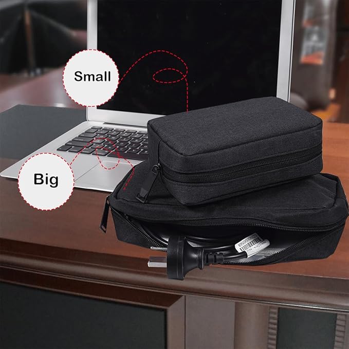 Electronics Organizer Travel Case, Cord Organizer Travel Cable Organizer Bag Waterproof Portable Accessories Case for Cable, Cord, Charger, Phone, Power Bank, Earphone (Small-Black)