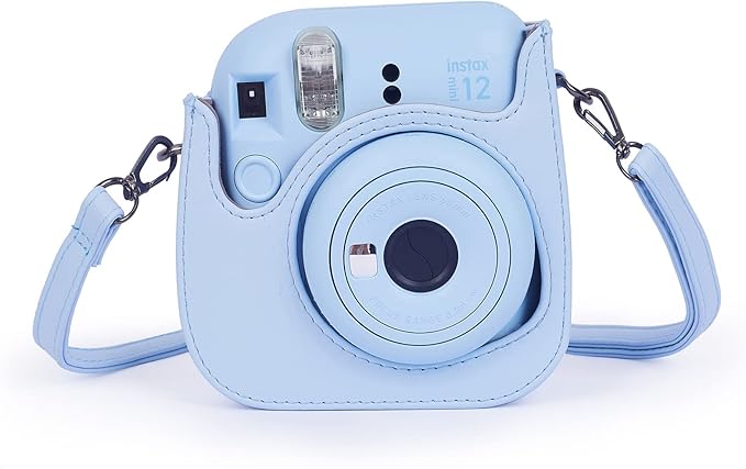 Phetium Instant mini 12 Camera Protective Case Compatible with Instax Mini 12 11,PU Leather Bag with Pocket and Adjustable Shoulder Strap (Pastel Blue)