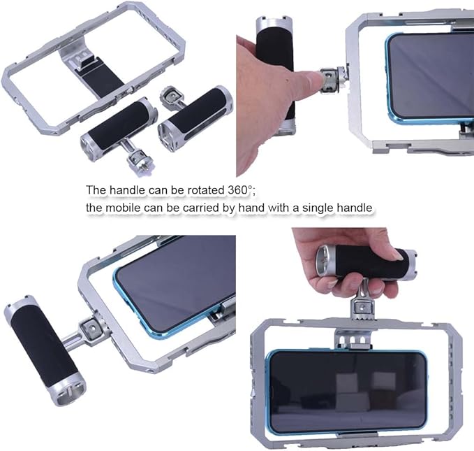 Dual Handheld Metal Stabilizer Bracket Holder for Smart Mobile Phone Shooting, Universal Fully Surrounded Photography Cage for Smart Mobile Phone, Support Vertical and Horizontal Shooting