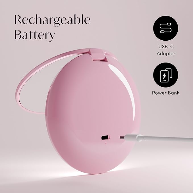 Fancii Mini Taylor Compact Magnifying Mirror with LED Light, 10x/1x, Rechargeable, 3 Light Settings, Dimmable - Small Lighted Travel Handheld Mirror for Pocket, Handbag, Purse, 2-Sided (Petal Pink)