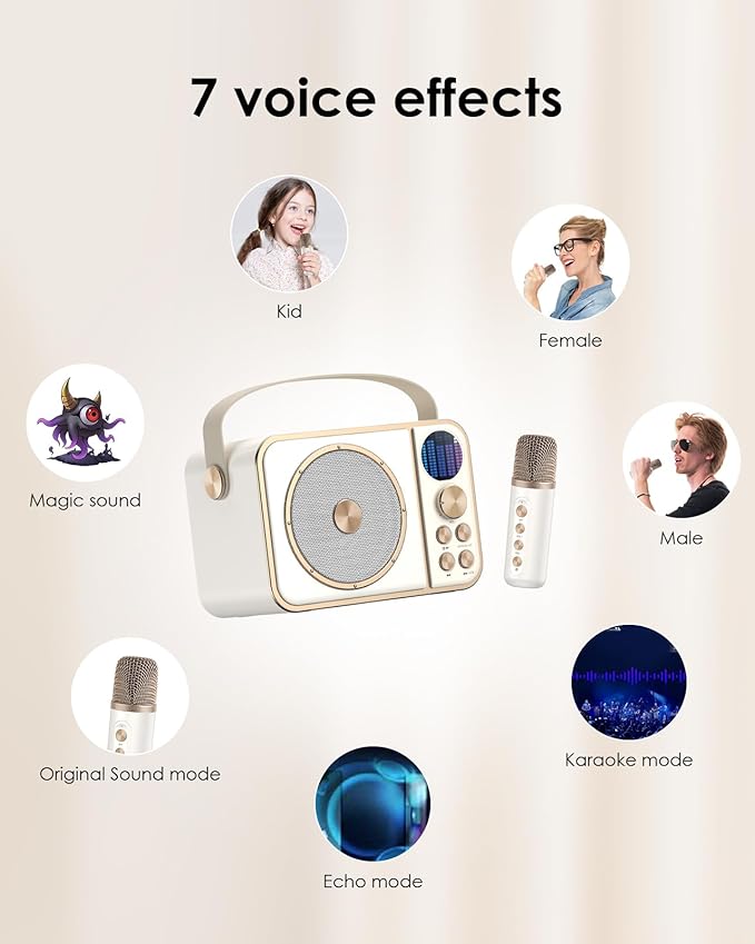 Kids Karaoke Machine, Portable Bluetooth Speaker with 2 Wireless Microphones, Mini Karaoke Machine-White Elephant Gifts | Christmas Stocking Stuffer | Gifts for 4-13+ Years Old Girls Boys(Big White)