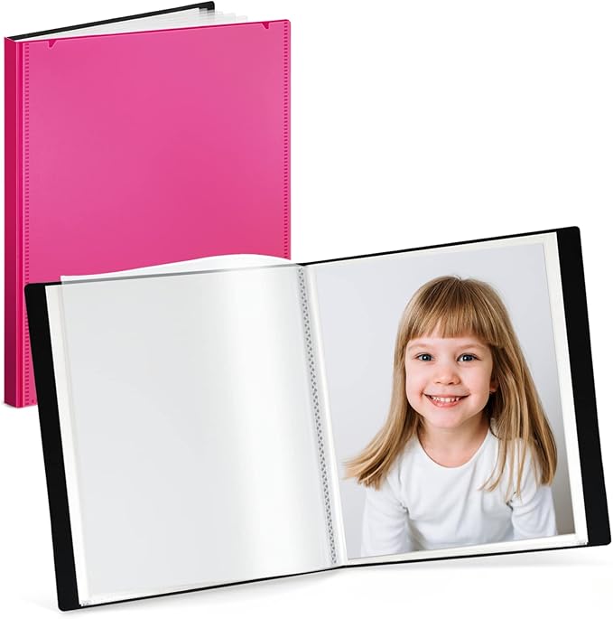 CRANBURY Portfolio Binder for 8x10 Photos (Pink), Poly Plastic 8 x 10 Art Presentation Book with Clear Plastic Sleeves, 24 Pages Hold 48 Pictures, 10x8 Photo Book with Customizable Front Pocket