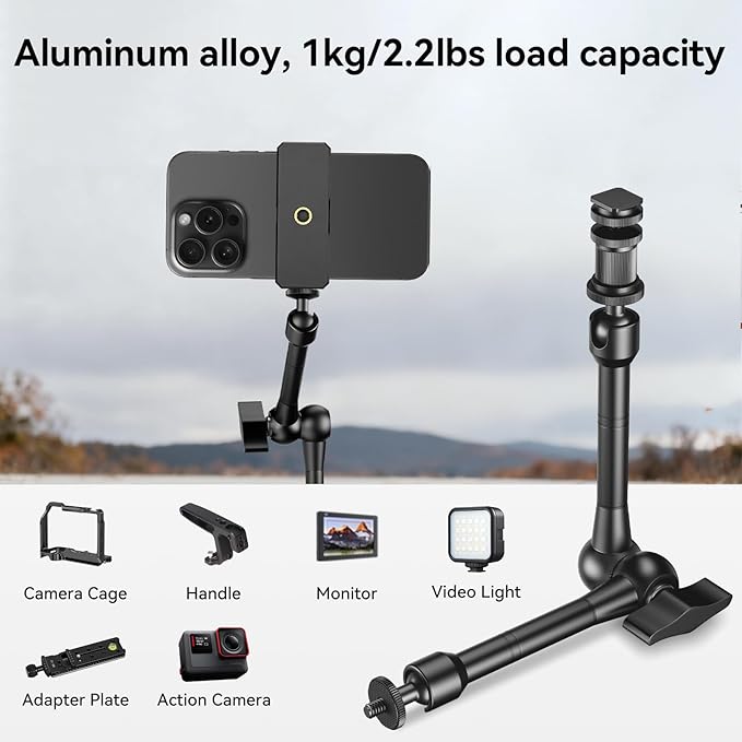 EMART 10inch Articulating Magic Arm Camera Mount with Super Clamp, Friction Power Adjustable Camera Mounts & Clamps with Magicarm and Cold Shoe for Photography/Videography/Webcam/Flash Light