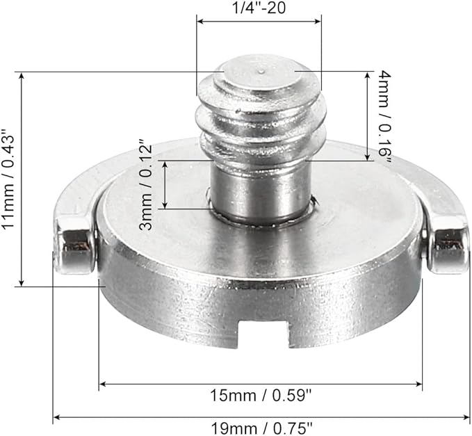PATIKIL 1/4-20 Thread 11mm Length D-Ring Stainless Steel Camera Fixing Screw, D Shaft Quick Release Plate Screw for Camera Tripod/Monopod, Silver