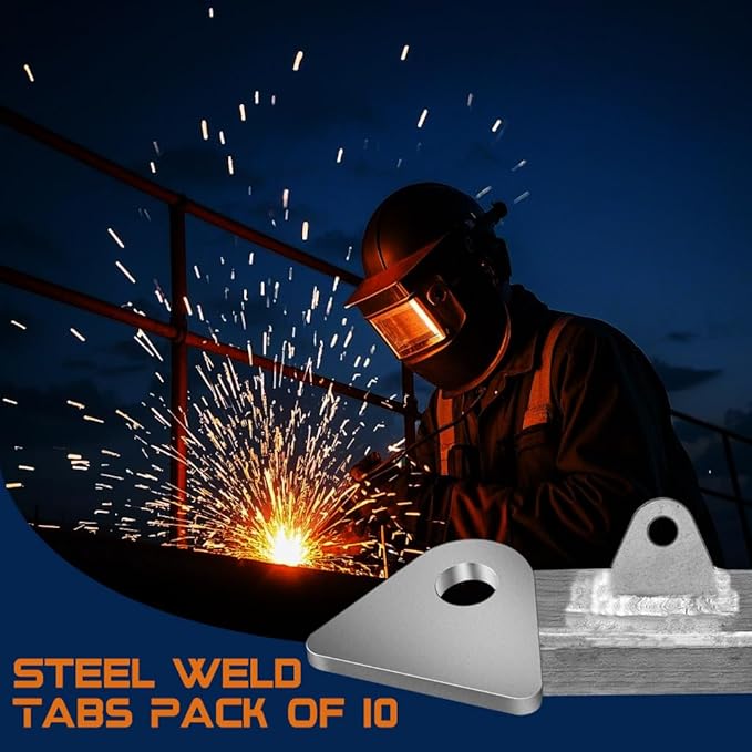 Weld on Tabs, Steel Shock Basic Weld Tab, Universal Weld on Tabs Flat Bottom Mount with a 1/2" Hole.1-8/9" Height, 2-2/7" Wide, 1/5" Thick Pack Of 10 Tabs Steel Mounting Bracket OywhC-6