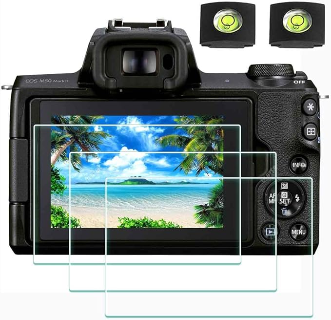 ULBTER Screen Protector for Canon EOS M50 Mark II Camera & Hot Shoe Cover 0.3mm 9H Hardness Ultra-clear Tempered Glass Screen Protector,Anti-Scrach Anti-Fingerprint Anti-Dust Anti-Bubble [3 Pack]
