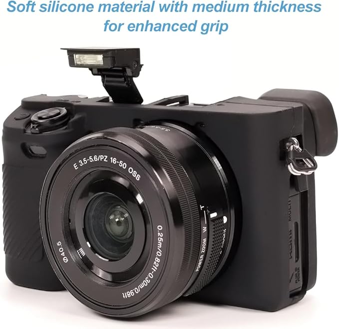 Pocoukate Case for Sony Alpha A6400, A6300, Camera, Soft Silicone Protective Cover Skin with Screen Protector Accessories for Sony Alpha A6400 / 6300 Digital Camera Silicone Cas - Black