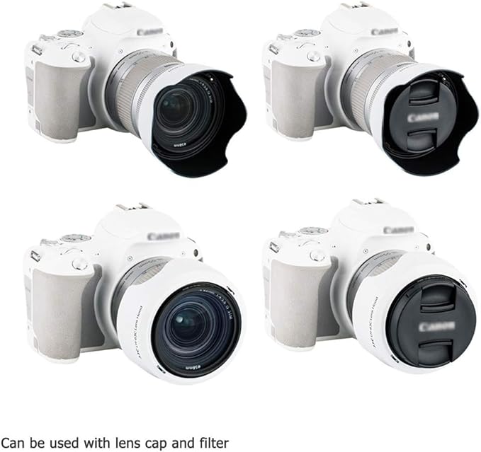 Lens Hood for Canon EF-S 18-55mm f3.5-5.6 is STM, RF-S 14-30mm f4-6.3 is STM PZ, RF 24-50mm f4.5-6.3 is STM Lens Replaces Canon EW-63C Hood for Canon Rebel T8i T7i T7 EOS R50V R8 R10 90D 80D-White