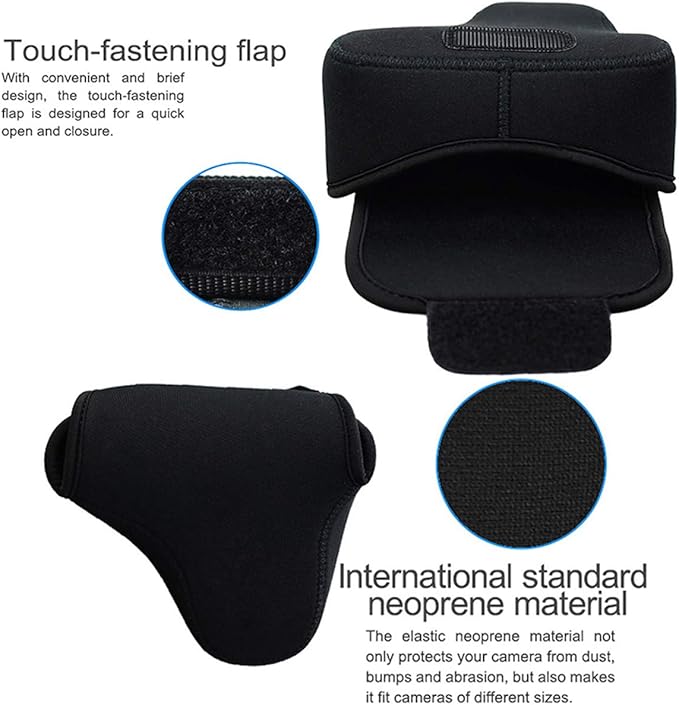 JJC Black Ultra Light Neoprene Camera Case for Sony a6600 a6500 a6400 a6300 a6100 a6000 a5100 +18-55mm/E 50mm F1.8 Lens, Pouch Bag for Fuji X-T30 X-T20 X-T10 +16-50mm, Canon PowerShot SX530 SX540 G3X