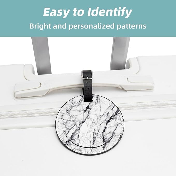Black and White Marble Luggage Tags, 2Pack PU Leather Luggage Tags for Suitcases, Privacy Protection Bag Tags Travel Essentials