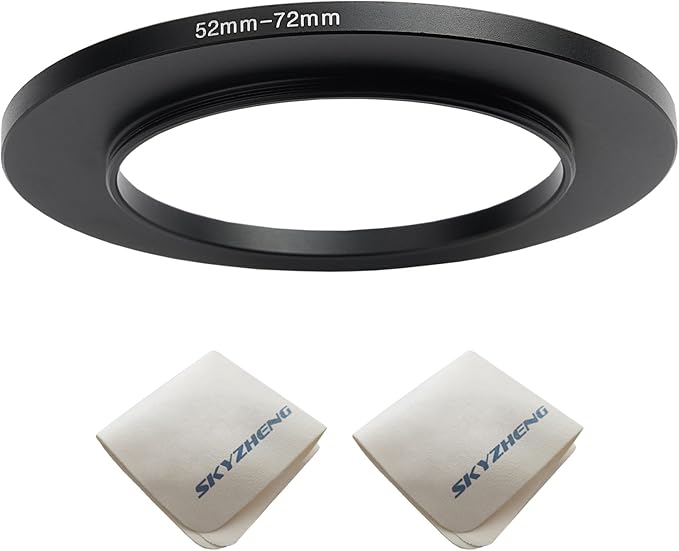 52mm Lens to 72mm Camera Lens Adapter 52mm to 72mm Step Up Ring Adapter Ring for All Brands of UV ND CPL, with Premium Lens Wiping Cloth 2 Pack(52mm-72mm)