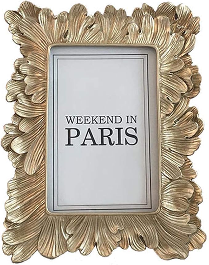 CISOO Vintage 4x6 Picture Frame Antique Photo Frame Table Top Display and Wall Hanging, Retro Home Decor, Ornate Photo Gallery Art, Pale Gold