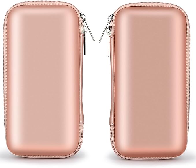 iMangoo Travel Essentials Electronics Organizer Charger Case Portable Dual Zipper Shockproof Pouch Tech Purse Cord Cable Pouches Power Bank Storage Accessories Bag for Women Men,6.5x3.2x1 Rose Gold