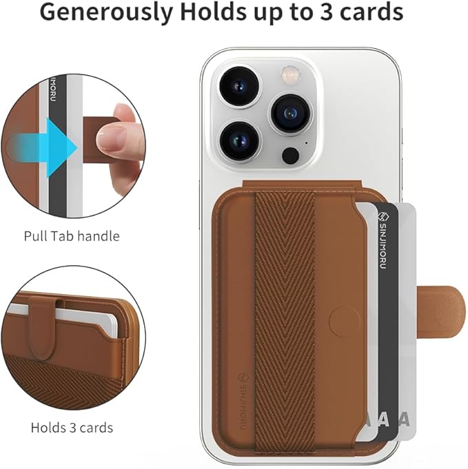 Sinjimoru Pull & Eject Magnetic Wallet for iPhone, Phone Wallet with Adjustable Stand, Compatible with MagSafe Wallet, M-Pull Tab Stand Black