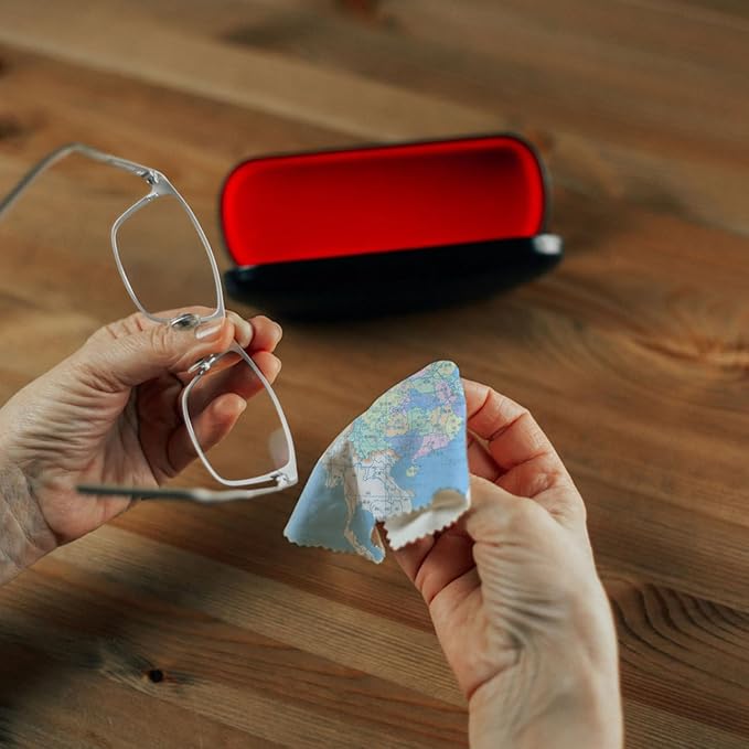 Healifty Glasses Cleaning Cloth Microfiber Lens Wiping Cloth for Eyeglasses and Screens Portable Reusable Streak-Free Polishing with Creative Map Pattern 6.69X5.70 Inches