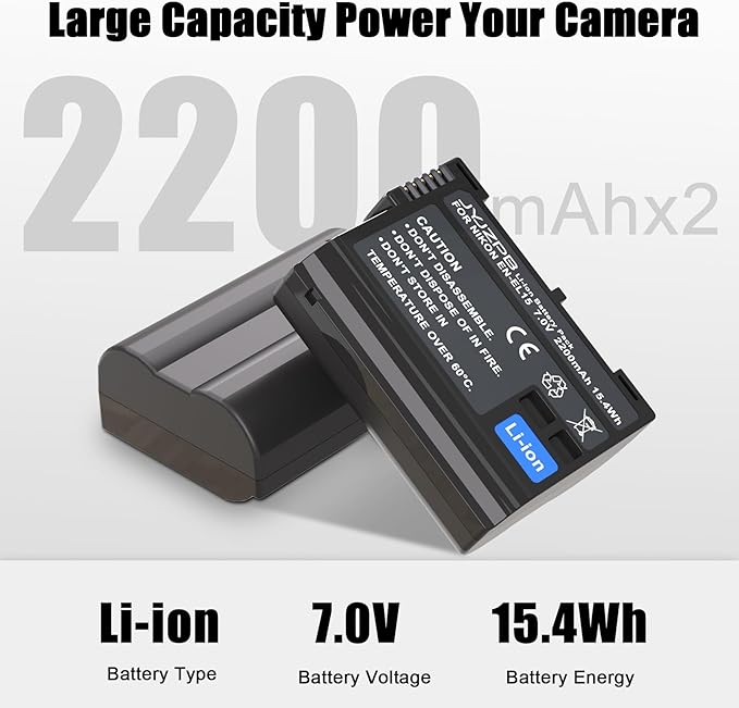 JYJZPB EN-EL15C Battery Charger Set with Built in Cable Compatible for Nikon D7000 D7100 D7200 D7500 D750 ZF Z6 Z6 ii Z7 Z8 D500 D850 ZR Camera Battery