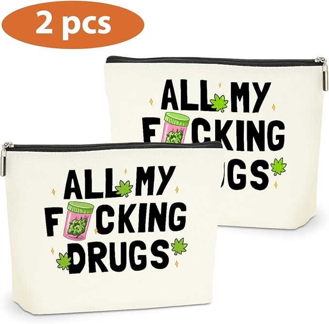 2 PCs Weed Gifts Funny Gifts Makeup Bag Marijuana Gifts Cosmetic Bag, Weed Accessories Gag Gifts, Friendship Gifts for Women Girls Best Friends Coworkers Christmas birthday Gifts Zipper Pouch