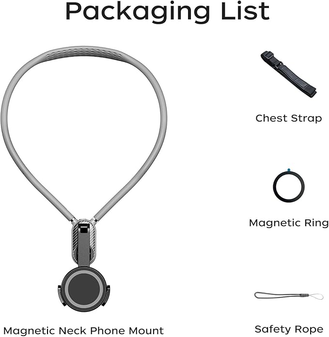 FUNSNAP Magnetic Neck Mount for Phones, POV Phone Holder Hand Free Chest Stand Video Recording Vlog for iPhone 16 15 14 13 Android Phones