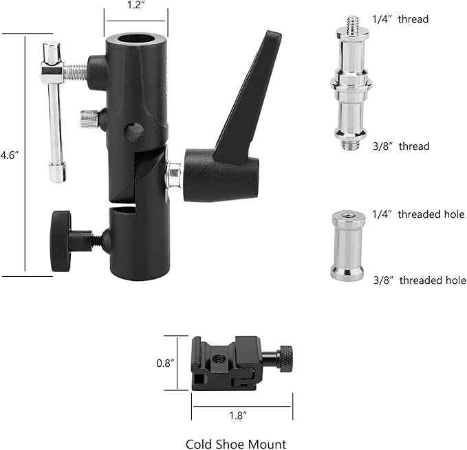 TENBEST Camera Flash Bracket with Cold Shoe Mount, Solid Metal Material, Adjustable Speedlite Swivel Light Stand Bracket with Umbrella Holder,1/4 to 3/8 Adapter Screw for Flashes Studio LED Lights
