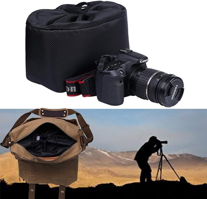 JAKAGO Shockproof Camera Insert Bag for SLR DSLR Mirrorless Camera Lens Flash Light Accessories Camera Pouch with Adjustable Dividers for Canon Nikon Sony Water Resistant Camera inner case(Black)