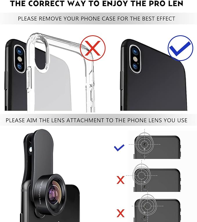 KEYWING Fisheye Lens 198° Fish Eye Phone Camera Lens Kit for iPhone Fish Bowl Camera Lens Attachments for iPhone Samsung Smartphone Black