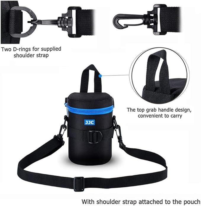 JJC Camera Lens Pouch Case for Canon EF 35mm Nikon Nikkor AF-S 55-200mm 18-300mm Tamron AF 18-200mm Fujifilm XF 56mm & More, Zipper Polyester Lens Protective Bag Interior Size 3.1x5.3”