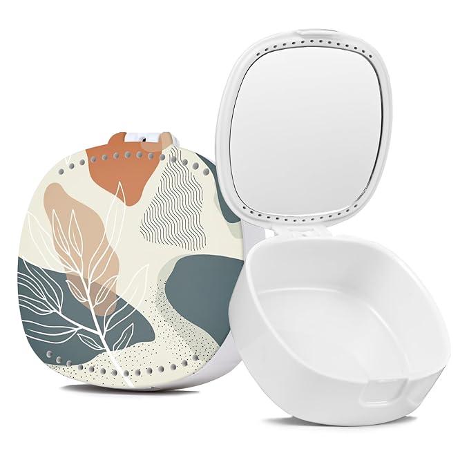 Night Guard Case with Mirror, Ventilation Holes - Retainer, Orthodontic Aligner & Denture Case - Desert Leaf