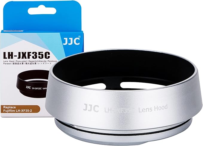 JJC Silver Metal Bayonet Lens Hood for FUJINON XF 35mm F2 R WR/FUJINON XF 23mm F2 R WR, Fuji 35mm F2 Lens Hood, Fuji 23mm F2 Lens Hood, 35mm F2 Hood, 23mm F2 Hood, Replaces Fujifilm LH-XF35-2 Hood