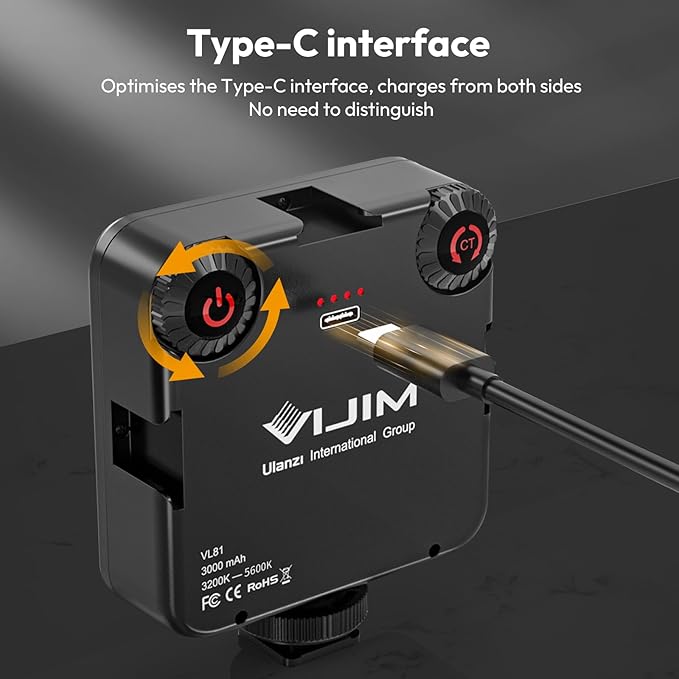 ULANZI VL-81 Camera Phone Selfie Light with Clip & Cold Shoe, 3200K-5600K CRI95 3000mAh Bi-Color Portable LED Video Light for iPhone, Cameras, Laptop, Selfie, Vlog, Filming, Video Conference, Webcam