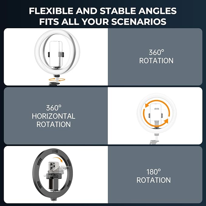 10" Ring Light with Stand Tripod for iPhone, Overhead Phone Camera Mount, Adjustable 70" Height Tripod Holder Floor, Phone Stand for Video Recording Filming Streaming Cooking TikTok YouTube, CRI >95